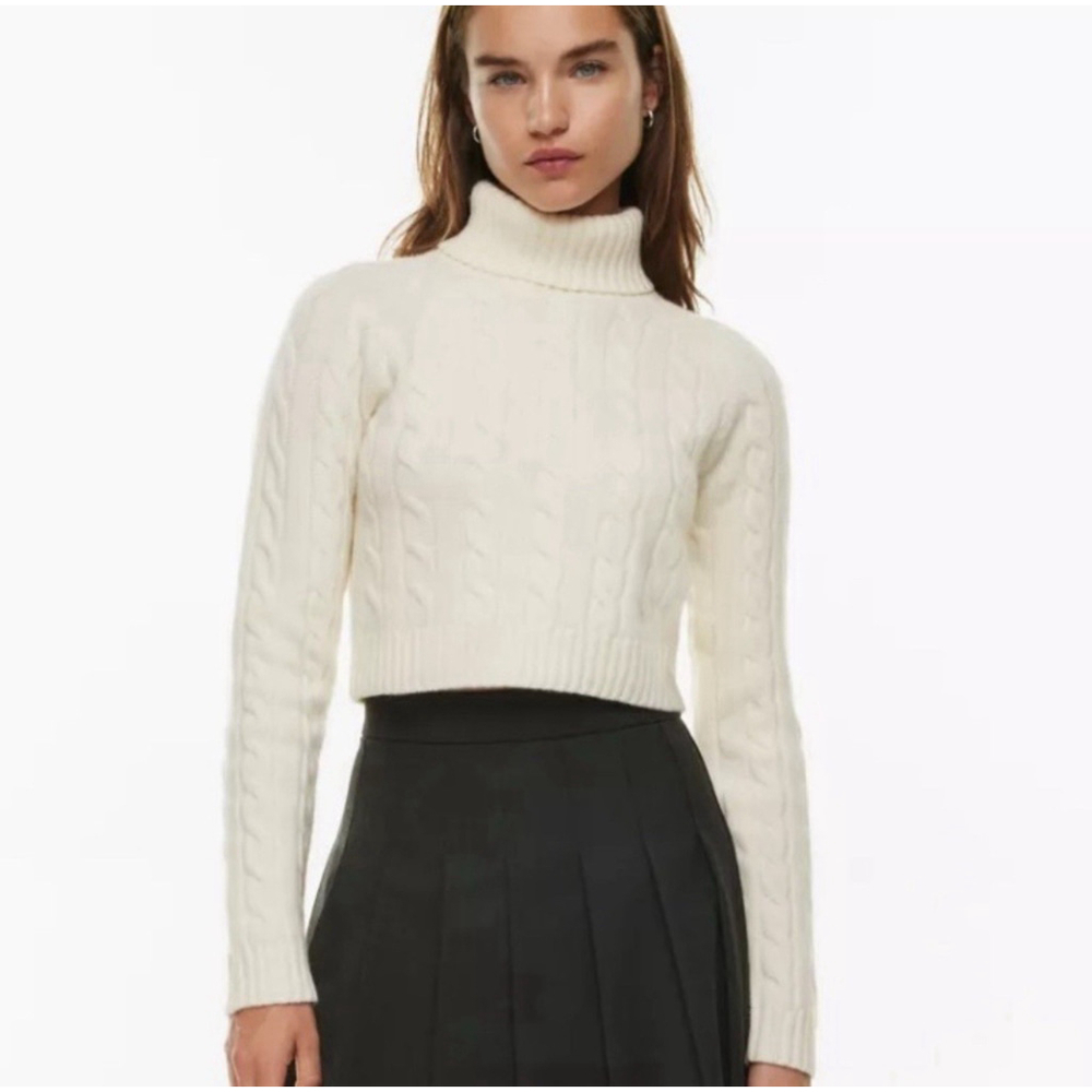 Aritzia Sunday Best Jones Sweater Ecru Wool Blend Large Cable Knit Turtleneck